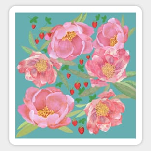 Peony and strawberry Sticker